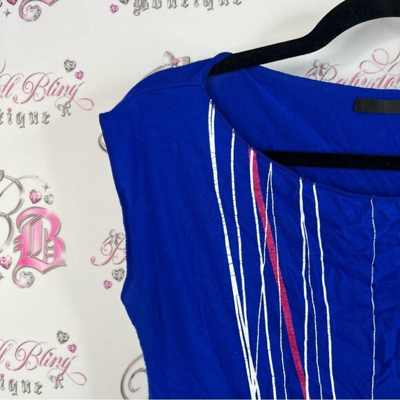 Zap tshirt y2k stripes abstract Royal Blue Top with White and Pink Stripes soft - Picture 5 of 10